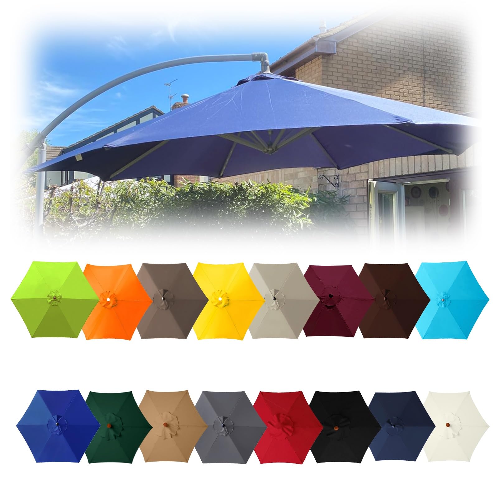 LRZPTDYU This Replacement Patio Umbrella Canopy Cover 6 Rib Sune Cloth for Garden Parasol 2m 6.5ft Outdoor Umbrella Fabric Cover