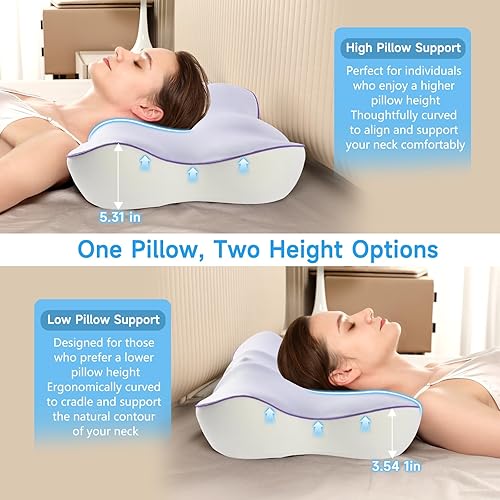 Miniatura 6 de jiaao Almohada cervical para cuello y hombro, almohada cervical ajustable de espuma viscoelástica para aliviar el dolor de dormir, almohadas
