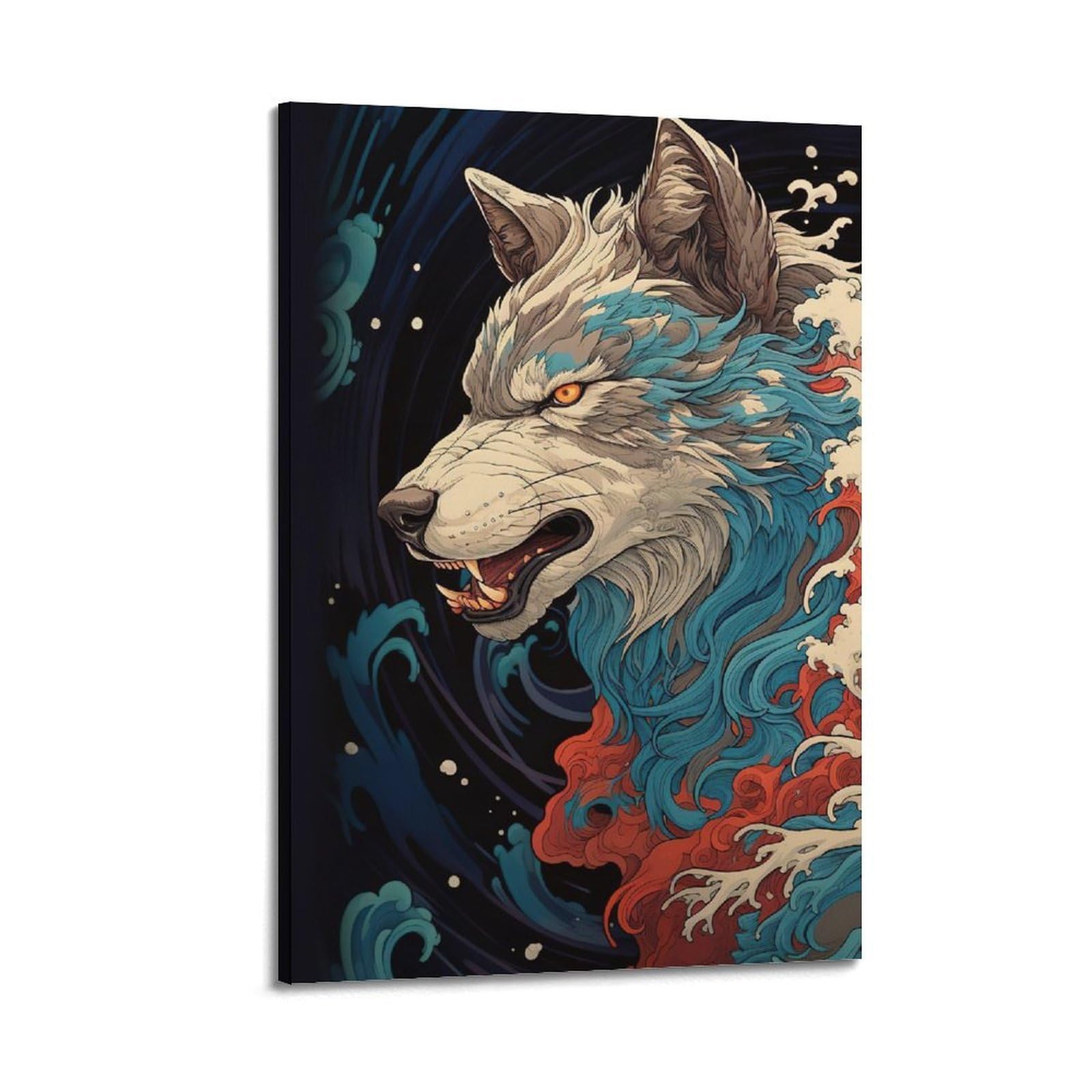 DLJGDS Striking Wolf with Vibrant Wave - Like Fur in Minimalist Art Decorative Painting Canvas Wall Posters And Modern Family Bedroom Decor 24x36inch(60x90cm)
