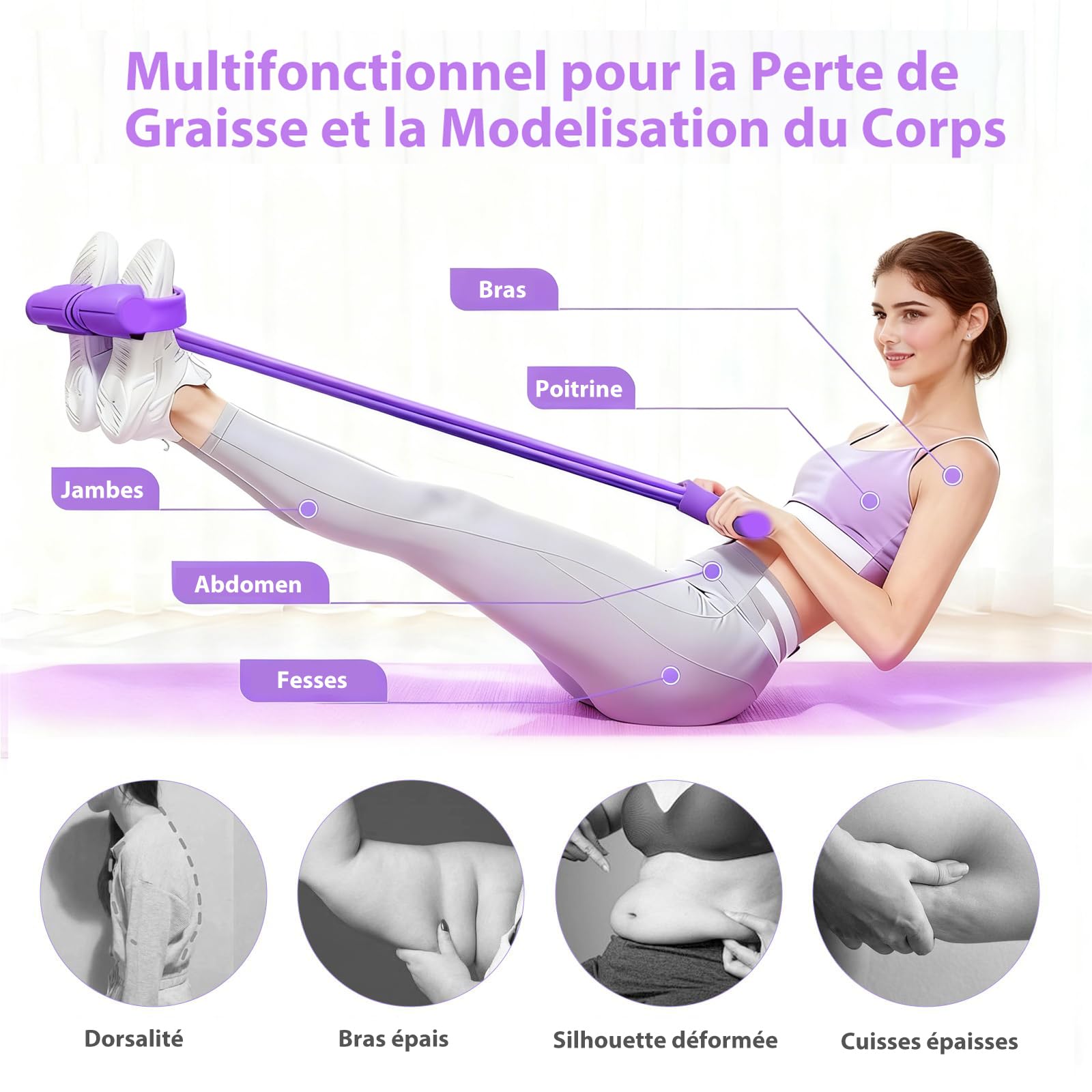 Bande de Résistance 6 Tubes avec Pédale - Élastique de Fitness pour Abdominaux, Cuisses, Bras
