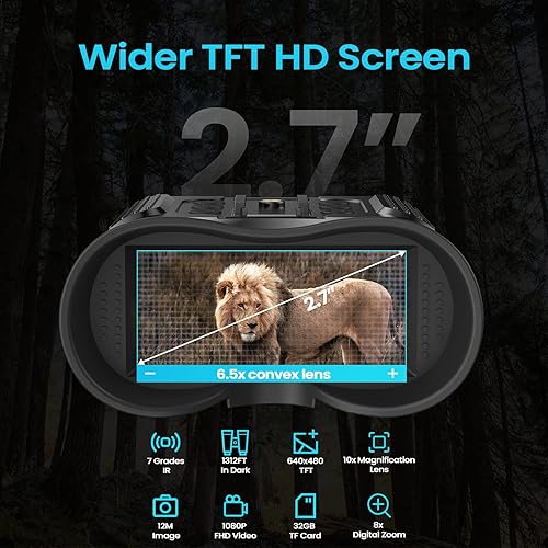 Miniatura 2 de Gafas de visión nocturna montadas en la cabeza - Prismáticos de visión nocturna digitales infrarrojos recargables de 1312 pies para adultos, zoom