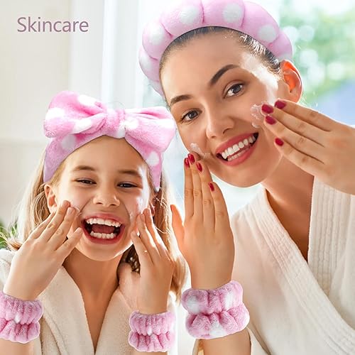 Miniatura 10 de CHANACO Juego de diadema y pulsera de spa, diademas para el cuidado de la piel de burbujas, diadema de maquillaje hinchada rosa, diadema de lavado