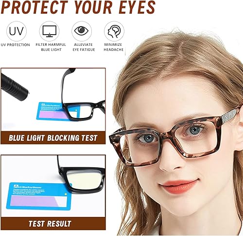 Miniatura 9 de Hubeye 4 pares de gafas retro de gran tamaño con marco grande anti-azul para hombres y mujeres, cuadrados, estilo Oprah, bloqueo de luz azul, lector