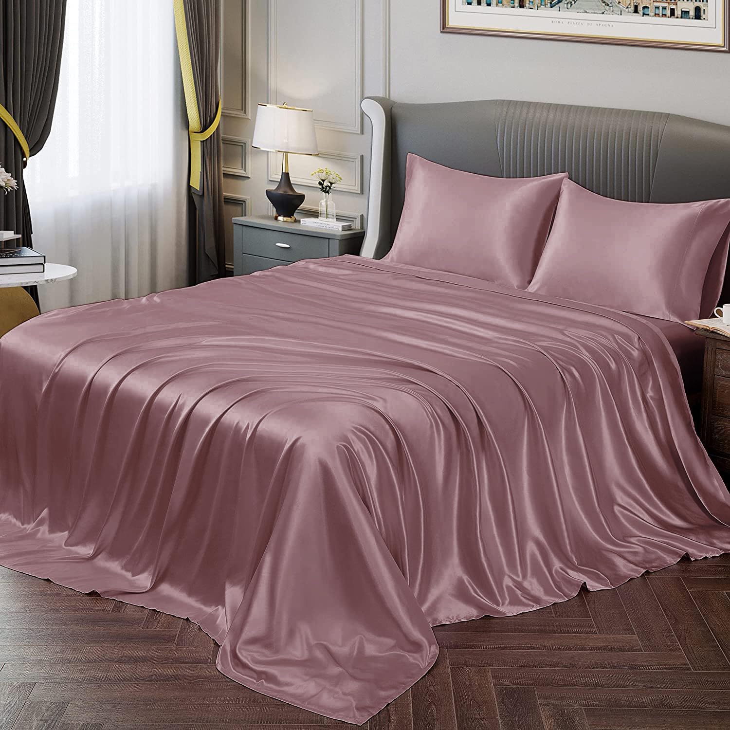 Cloth Fusion Silk Satin Bedsheet for King Size Bed, Perfect for
