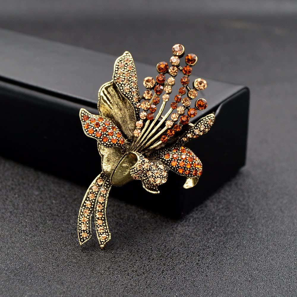 Vintage Strass Brosche mit botanischen Blumen für Damen, Schalnadel, Wintermantel-Accessoires