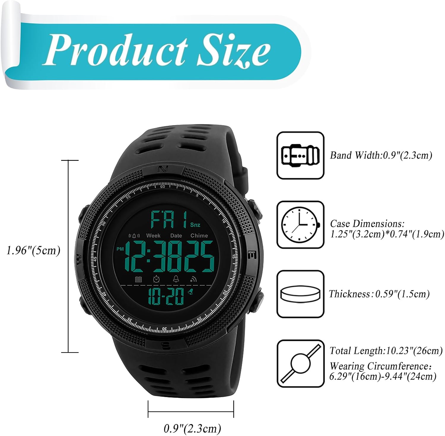 OIDEA Men's Digital Sports Watch: Easy Read Digital Outdoor Shockproof Anti-Fall Watches Reinforced Dial Tactical Watch