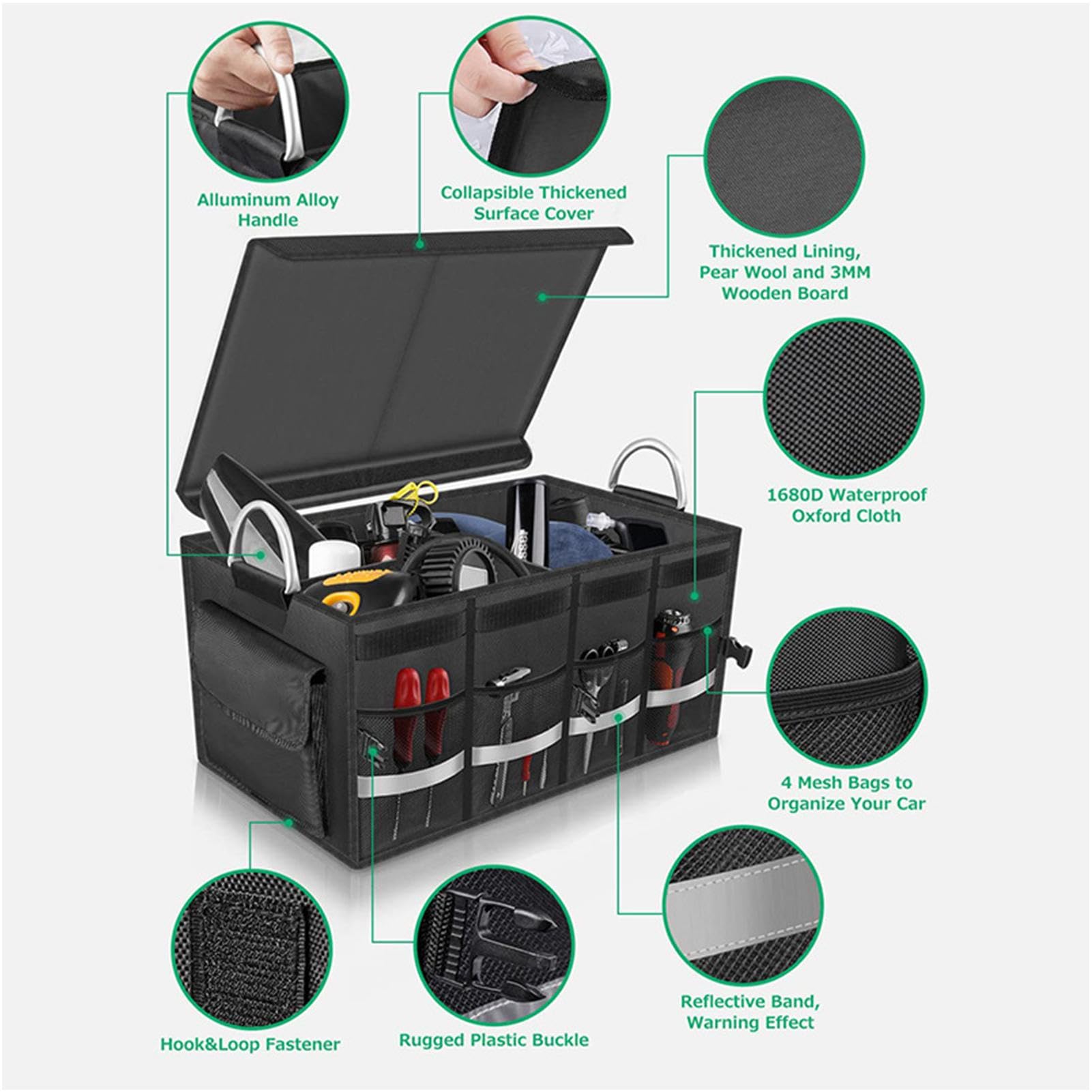 AAKOMA Organizer per Bagagliaio con Scomparto - Organizer Impermeabile in Tessuto Oxford per Bagagliaio dell'auto - Accessori per l'organizzazione dell'auto per Fuoristrada, Camion, Minivan, Auto