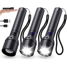 Small Powerful Flashlight Rechargeable High Lumens 3Packs-800L Pocket Bright Flash Light with 12H Long Life,5 Modes,Zoomable, USB C LED Tactical Flashlights for Home Emergency Camping Outdoor Rescue