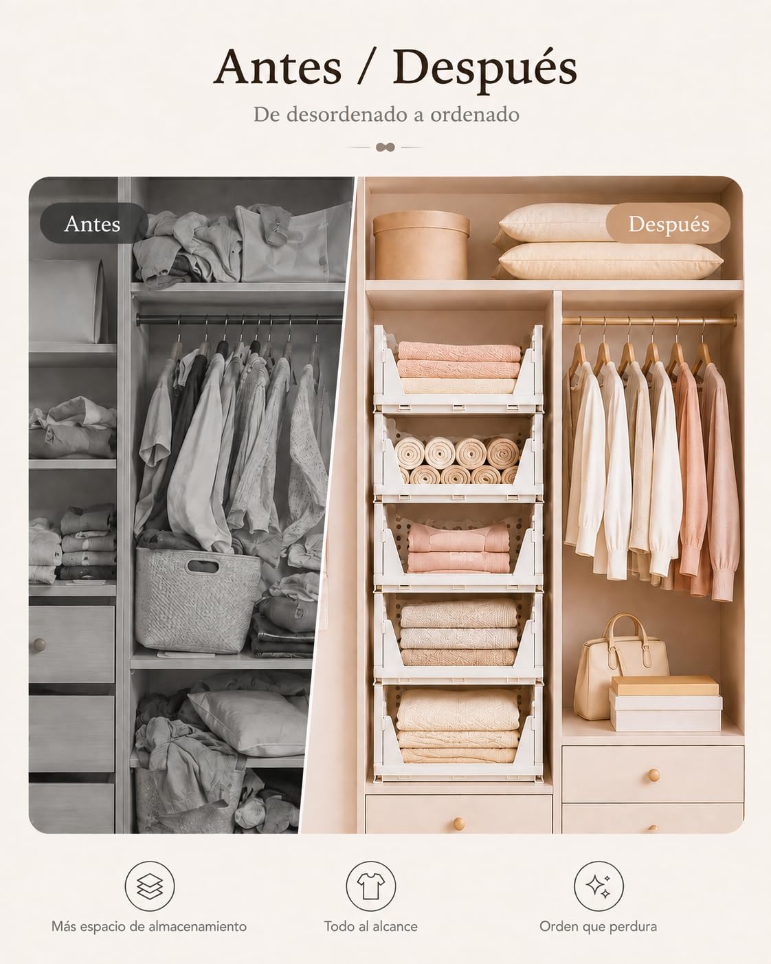 Organizador Armario 4 Piezas, Cajas Apilables Plegables para Ropa