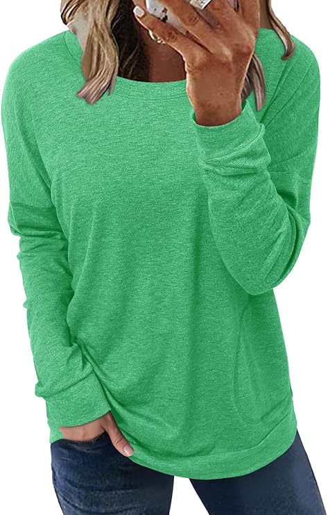 ONLYSHE Womens Crewneck Sweatshirt Casual Loose Fitting Tops Long Sleeve T Shirt