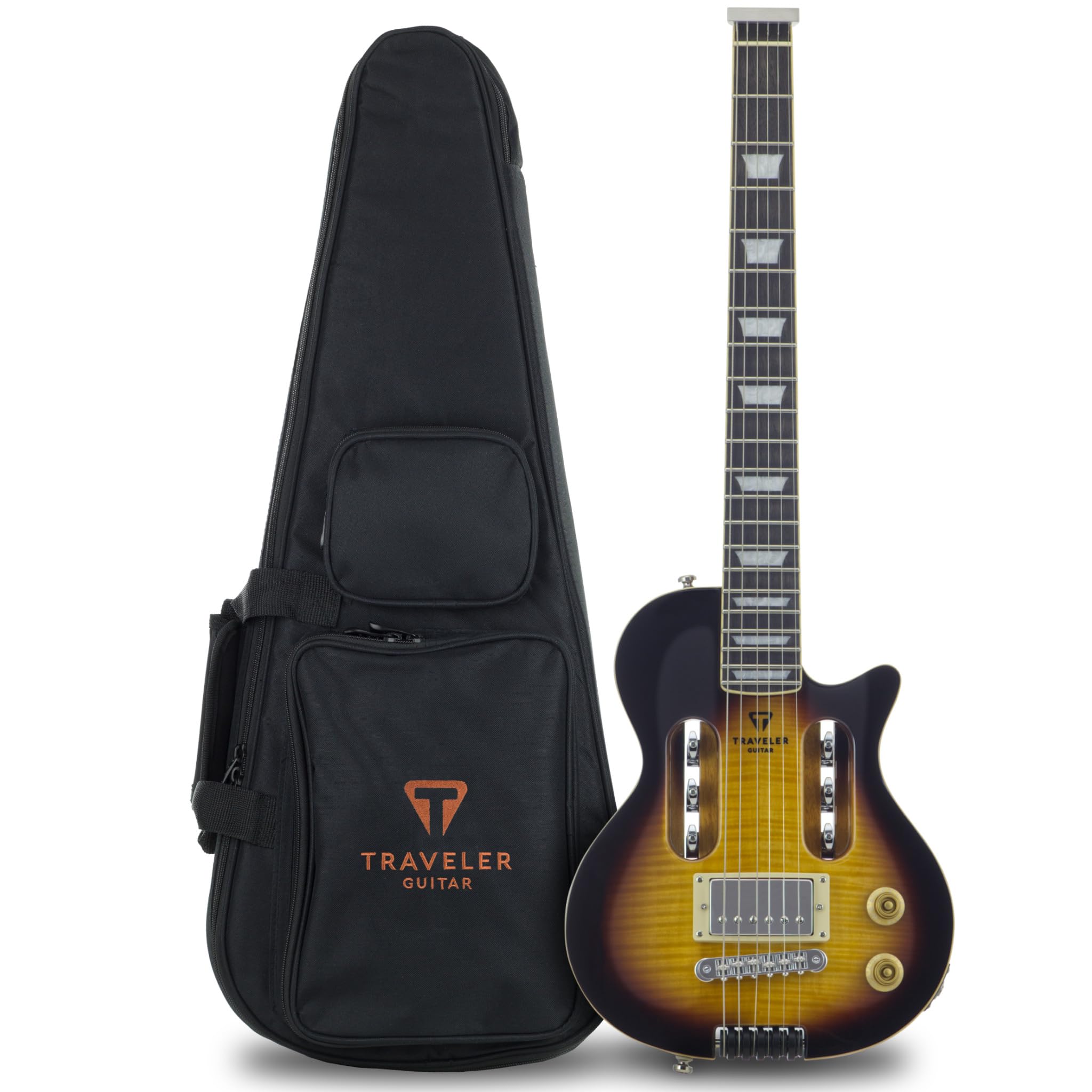 Traveler Guitar EG-1 Deluxe (Tobacco Burst) Electric Travel Guitar | Lightweight, Portable, Headless, Practice Guitar w/Gig Bag