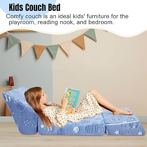 Miniatura 6 de MeMoreCool Sofá plegable para niños, sofá plegable para bebé, reclinable plegable para niños, cama de espuma plegable para sala de juegos, sofá
