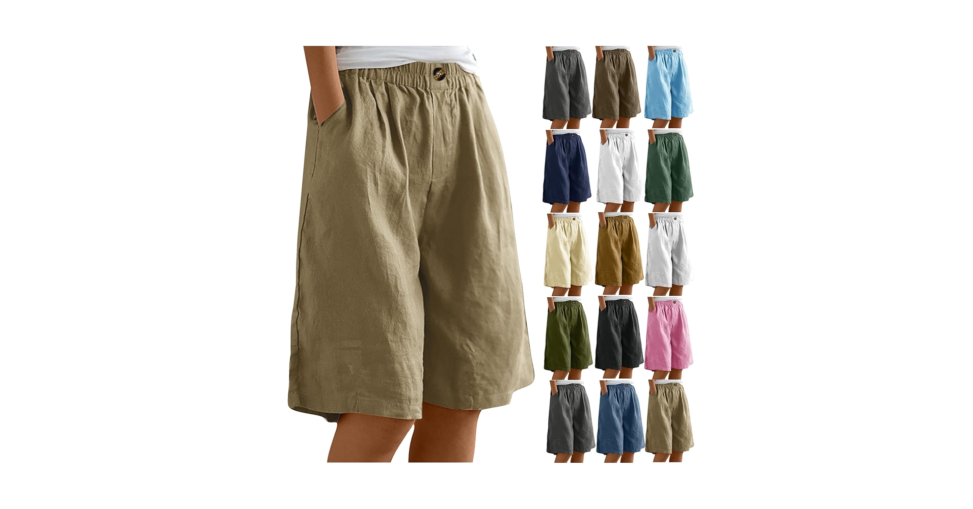 Generic Women's Summer Cotton Linen Bermuda Shorts Elastic