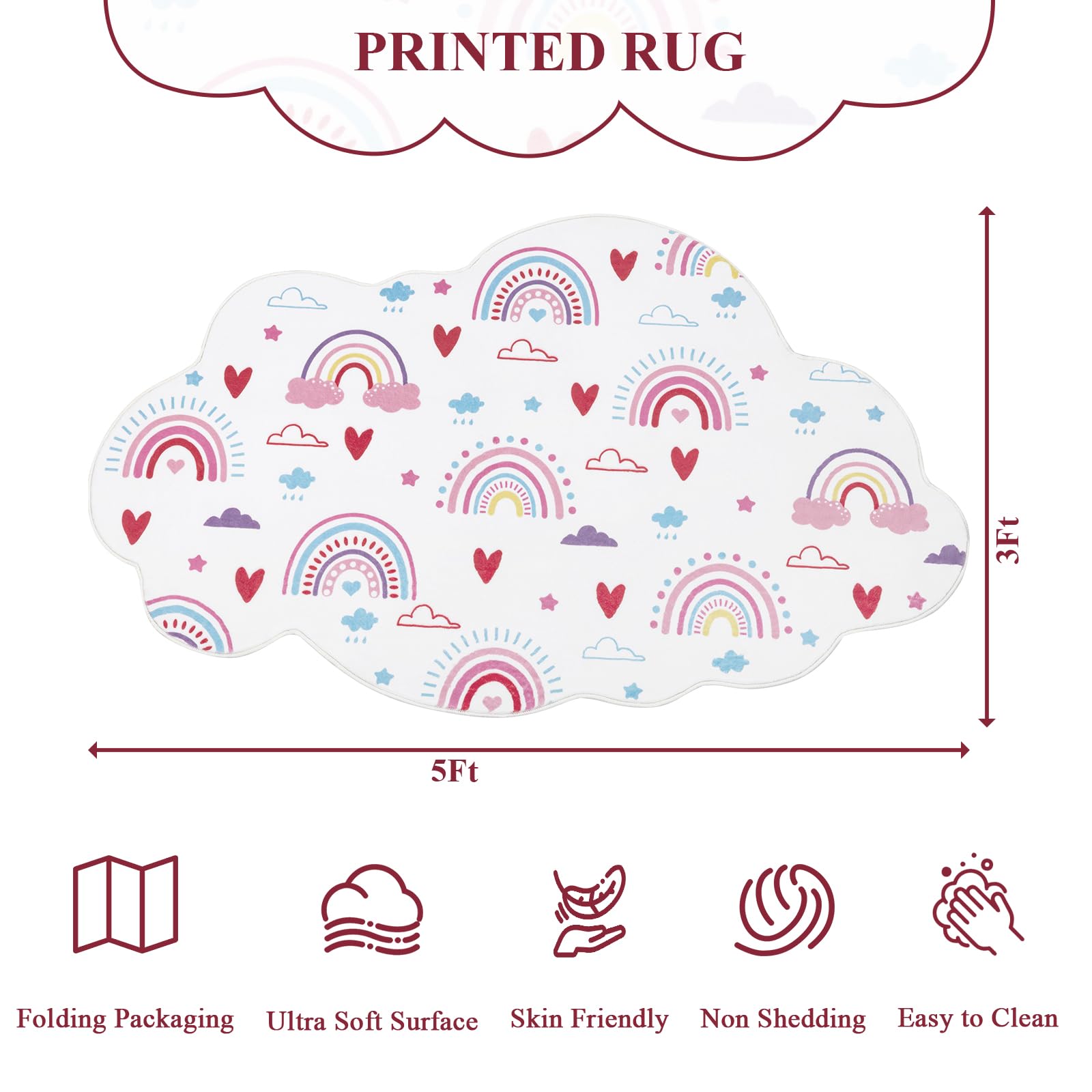 Regenbogen-Teppich für Kinderzimmer, flauschig, weich, dekorative Bodenmatte, Wolkenform, waschbar, Teppiche für Mädchen, Schlafzimmer, Zeltschloss, Badezimmer, Kinderzimmer, Kindertagesstätte