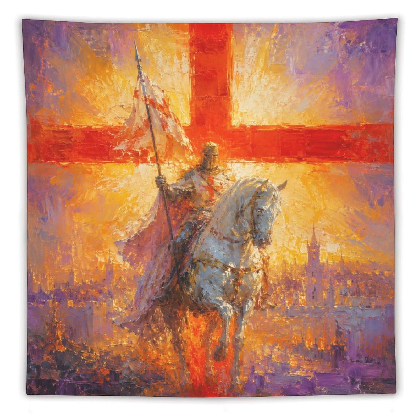 H3B8U2Y5 Crusader Knight Wall Tapestry, Renaissance Art, Medieval Battle