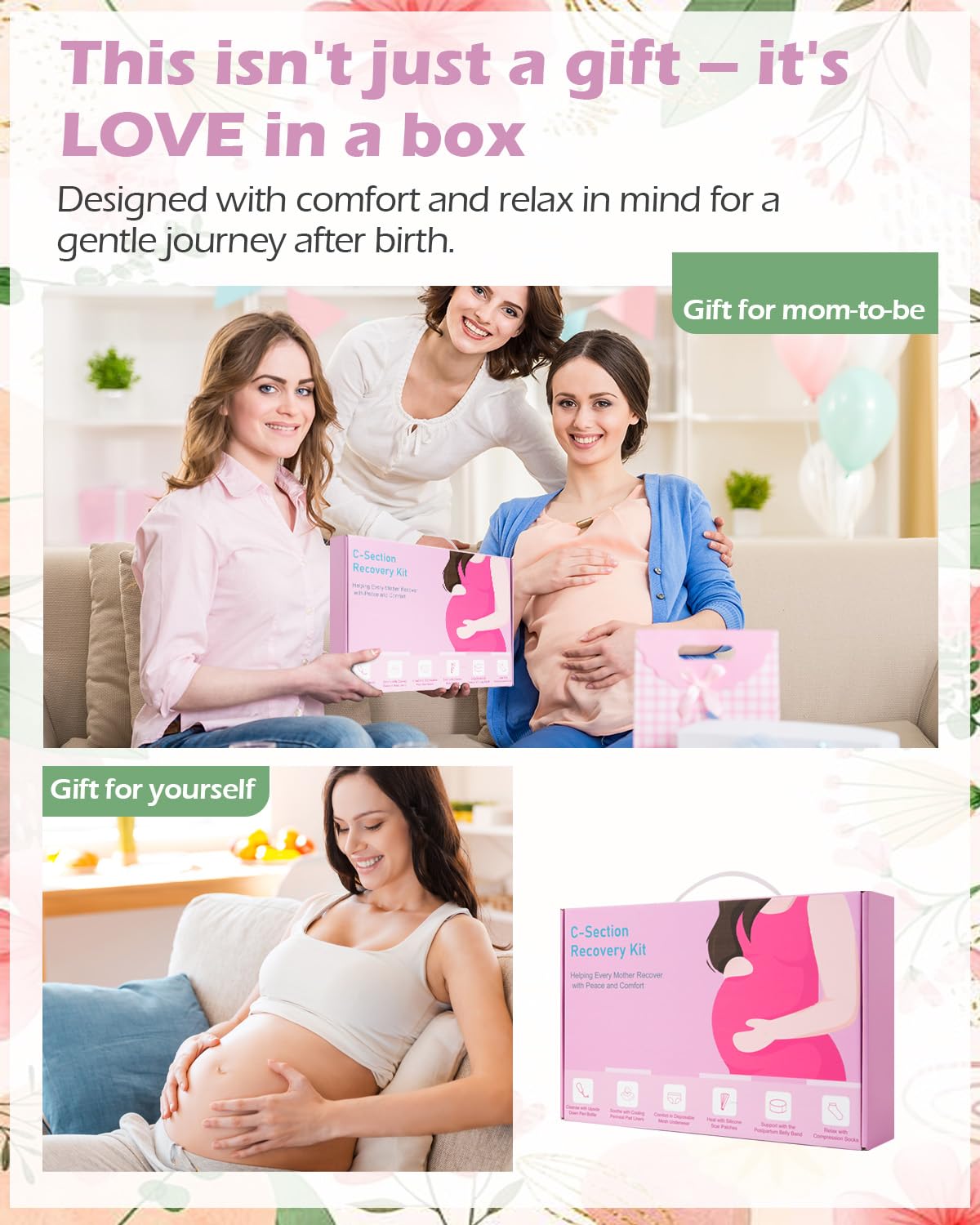 Kit imprescindible de recuperación de cesárea: botella Peri, ropa interior de malla desechable, forros de almohadilla de hamamelis, parches de silicona para cicatrices, carpeta abdominal abdominal