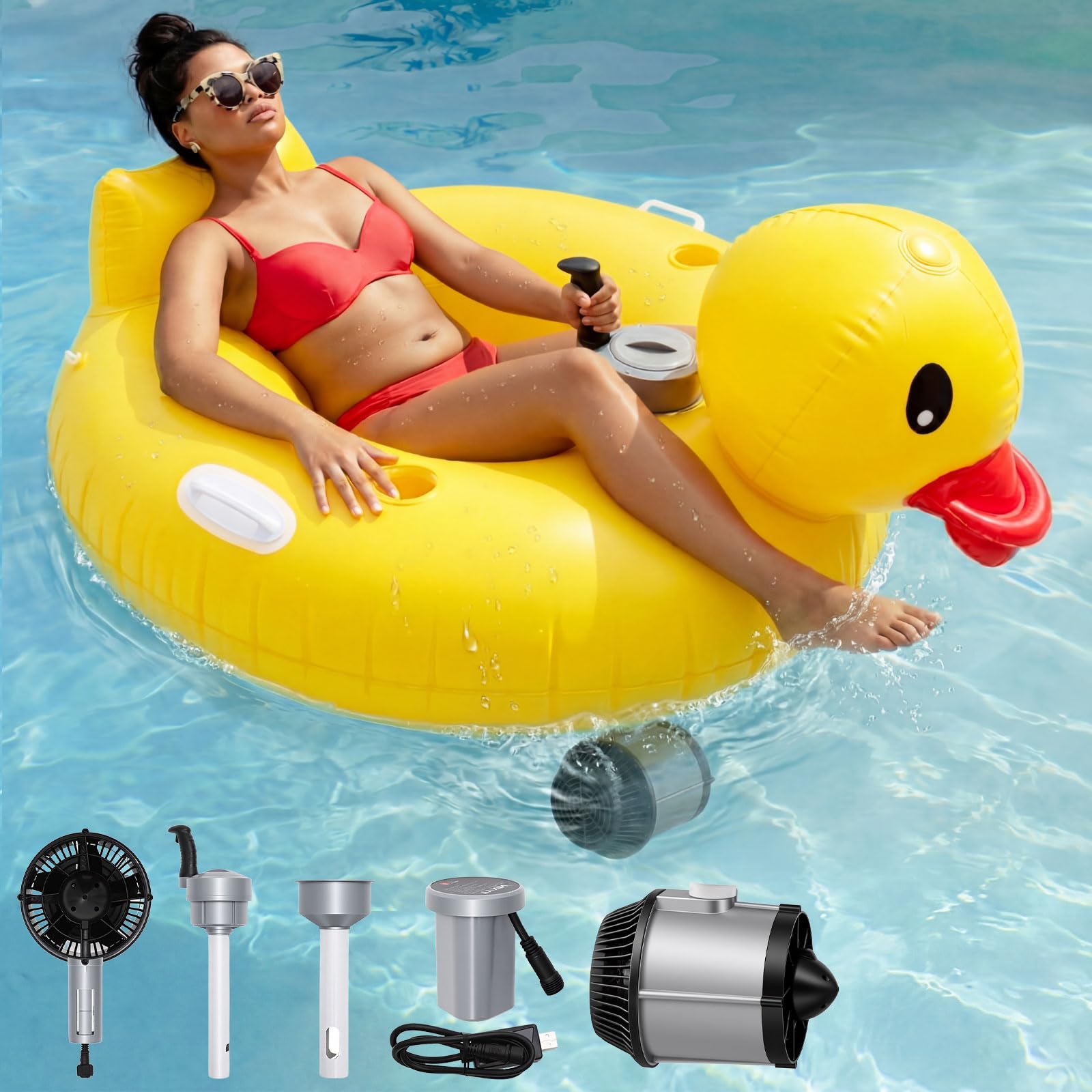 Photo 1 of Hungdao Inflatable Duck Motorized Pool Float for Adults Electric Pool Lounger with Dual Motors, Cup Holder, Handle & Rechargeable Battery (Not Air Pump) Ideal for Outdoor Swimming Parties(48"L x 48"W)