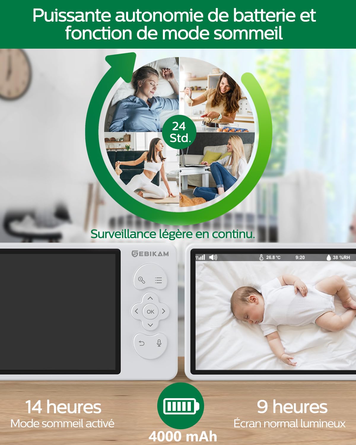 Babyphone Vidéo 5,5 Pouces 2K 3MP HD, FHSS & WiFi avec App | Batterie 4000mAh, Vision Nocturne, Audio Bidirectionnel, Mode VOX, Rotation 355°, Surveillance Température, Berceuses