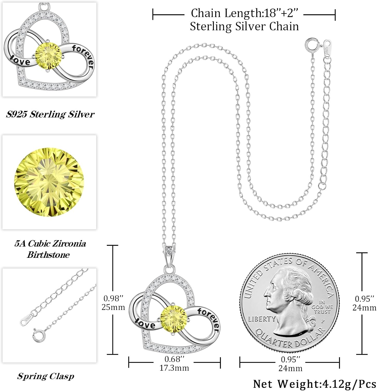 Birthstone Love Heart Infinity Pendant Necklace - 925 Sterling Silver Firework-Cut Cubic Zirconia Love Forever Infinity Necklace Anniversary Birthday Jewelry Gift for Women Wife Mom Daughter - Image 4