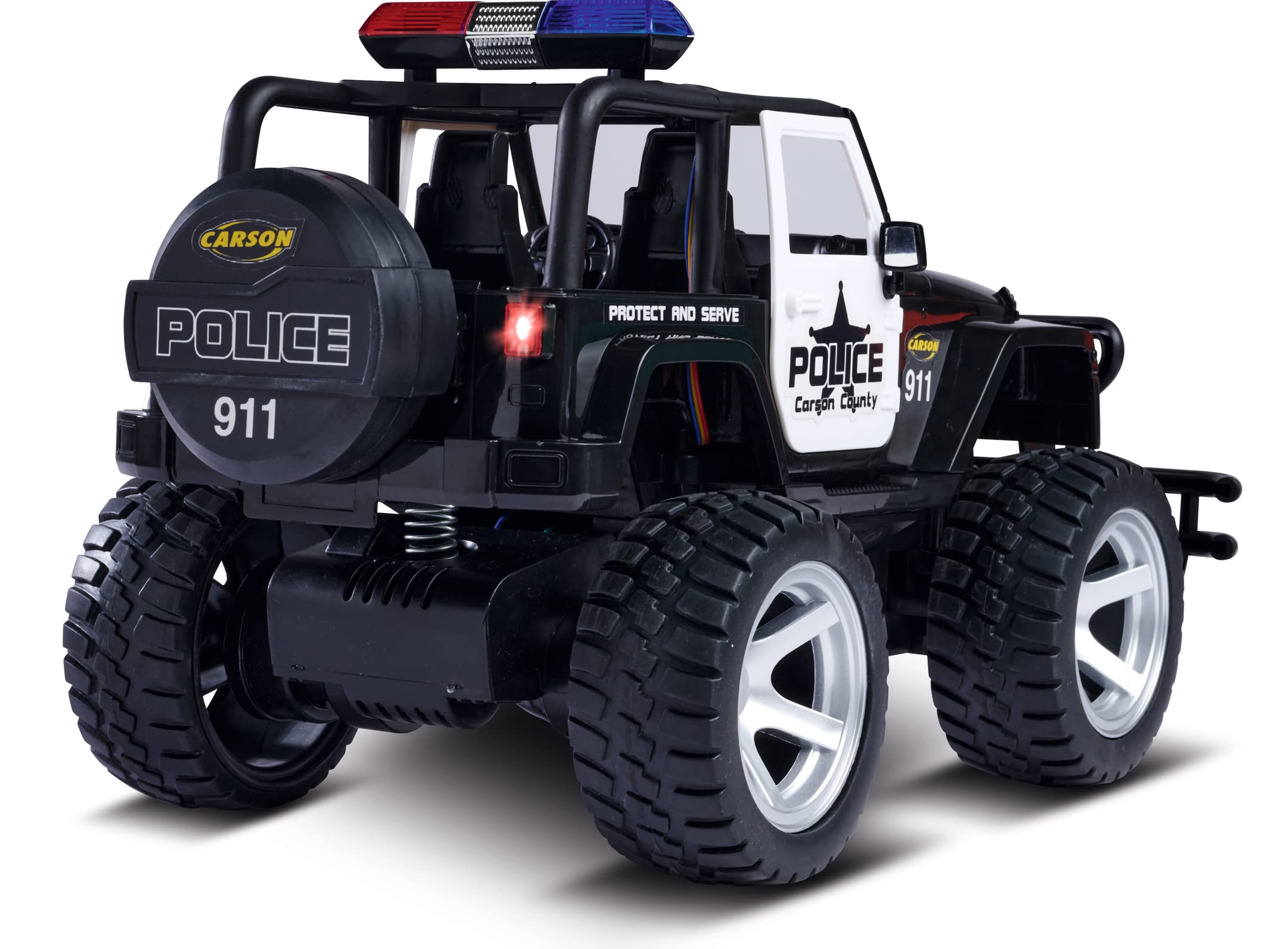Carson 500404267 1:12 Jeep Wrangler Police 2.4G 100% RTR - Samochód zdalnie sterowany, pojazd RC, baterie i pilot radiowy w zestawie, samochód zdalnie sterowany dla dzieci, samochód RC