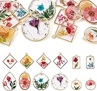 Spritewelry Dried Flower Resin Charms: 6 Styles Round Heart Teardrop Rhombus Rectangle for DIY Earrings Necklaces Bracelets