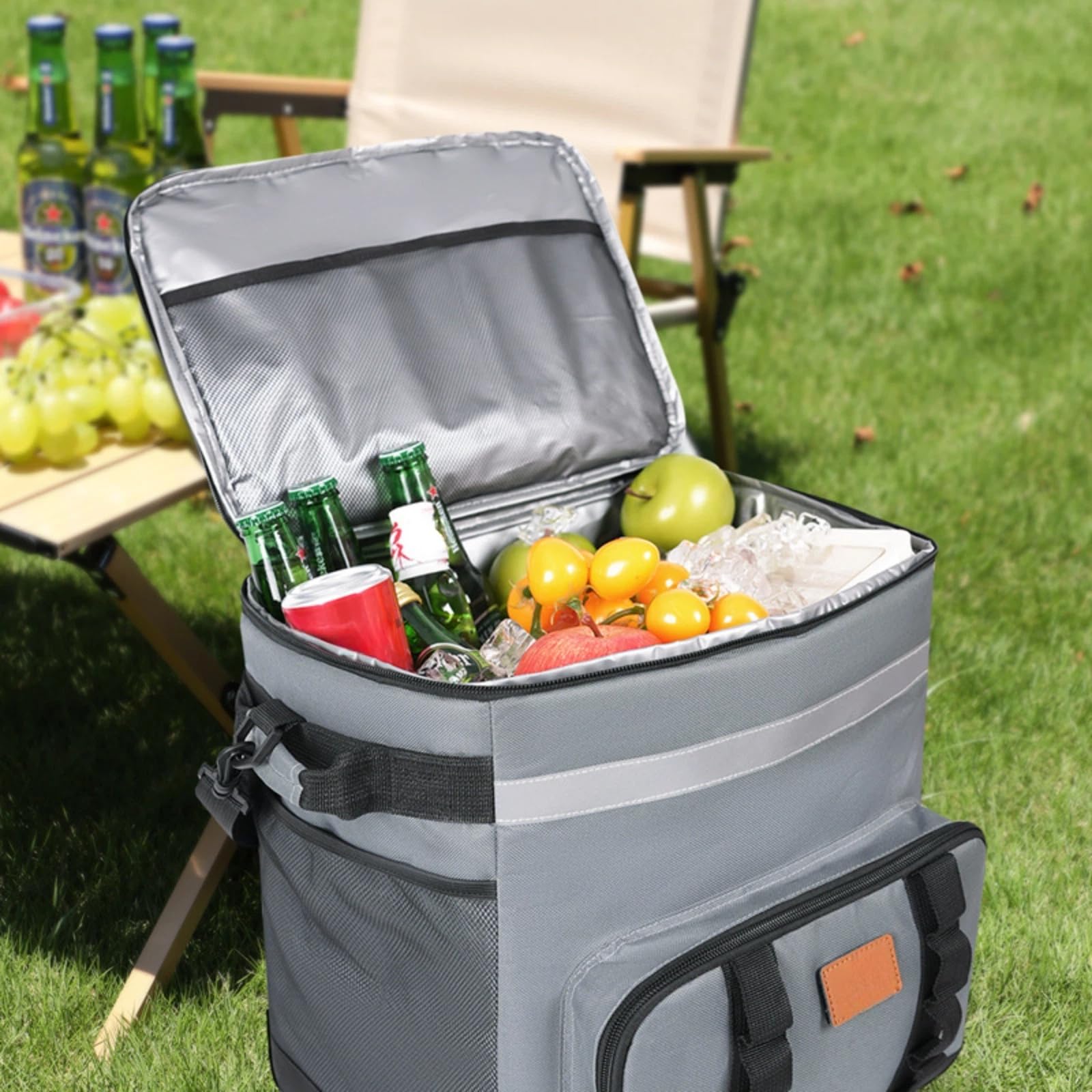 Glacière à roulettes, Isotherme en Tissu Oxford Souple et zippé de 35 L, capacité, avec roulettes et poignée, Portable Protection de Fraîcheur pour Plage Pique-Nique Voyage