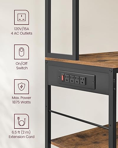 Miniatura 5 de VASAGLE Estante para panaderos con estación de carga, soporte de barra de café con estantes de almacenamiento ajustables, cajón de tela, 12 ganchos,