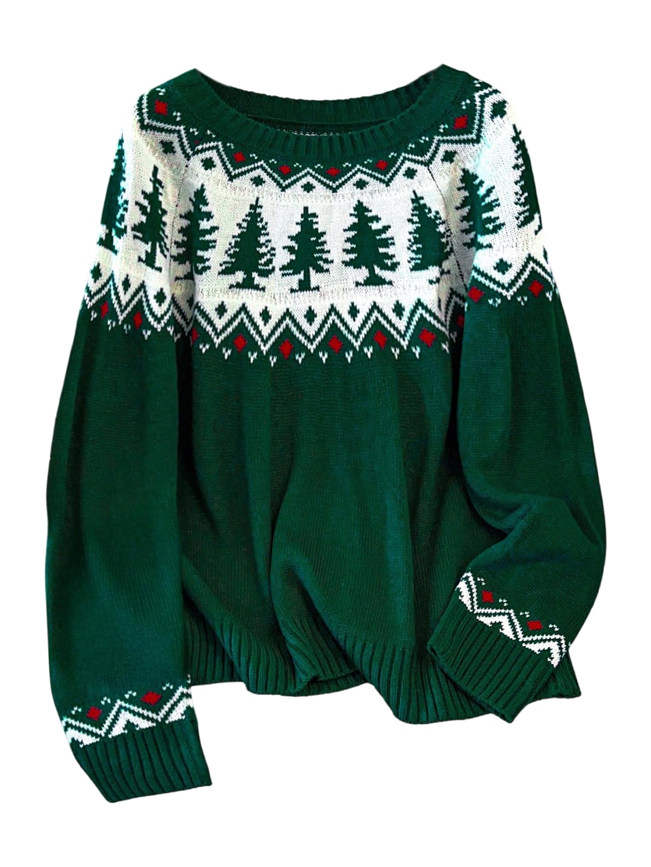 GORGLITTER Womens Plus Size Christmas Sweaters Fair Isle Sweater Long Sleeve Crew Neck Fall Vintage Pullover Tops