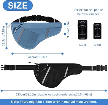 Running Waist Pack for Men/Women -Resistant Fitness Belt Bag, Phone Holder Adjustable Strap, Reflective Gym Waistpack for Hiking, Travel, Jogging (GSP8807, Blue)