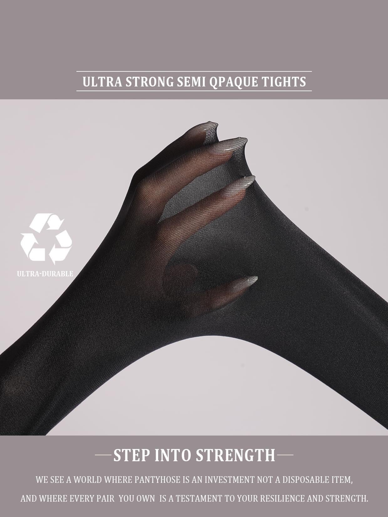 Collant indistruttibili semi-velati da donna resistenti agli strappi a vita alta con dita rinforzate
