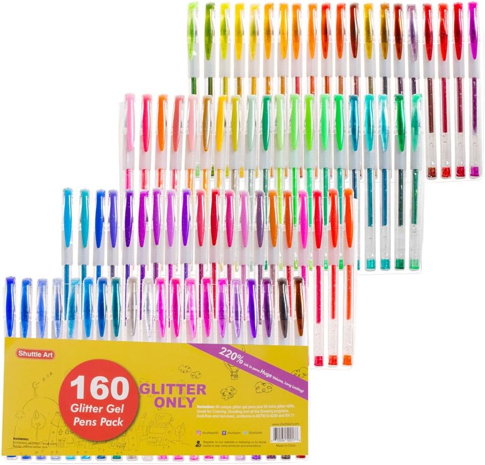 Shuttle Art 160 Pack Glitter Gel Pens, 80 Colors Glitter