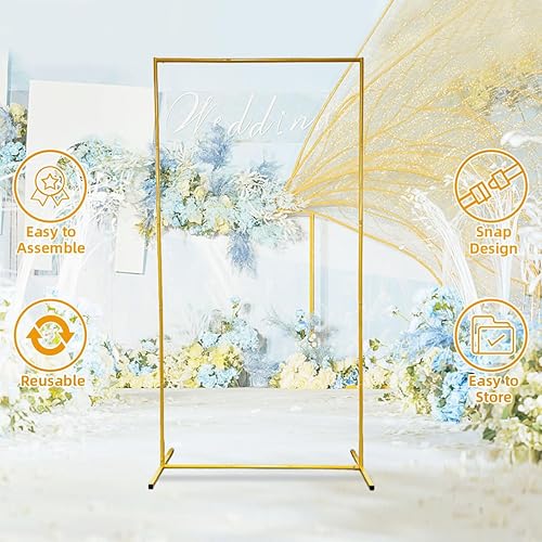 Miniatura 10 de Soporte de telón de fondo para arco de boda, soporte de telón de fondo de Chiara de 7.2 x 4 pies, arcos de boda para ceremonia, arco dorado, pared