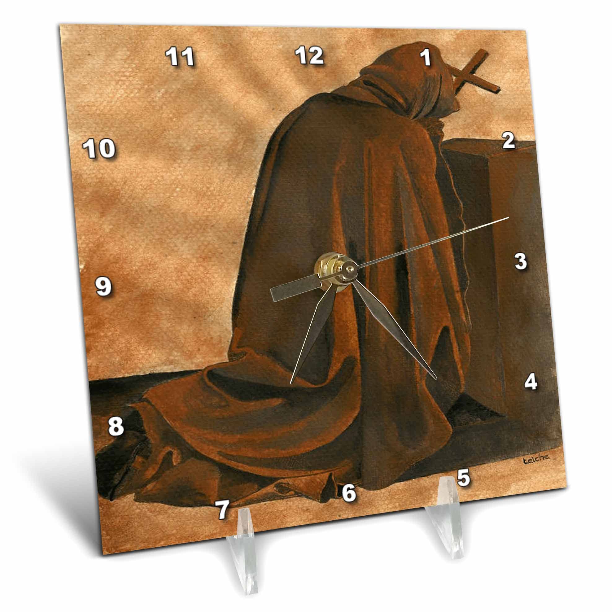 3dRose - Gregorian Monk in Prayer Wearing Hooded Cassock - Desk Clock - (dc-351258-1)