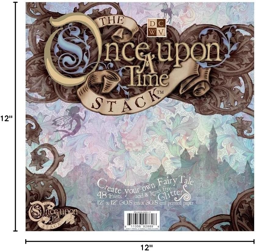 DCWV Premium Cardstock Paper 12x12, 48 Sheets of Scrapbook Paper for Crafts and Card Making, Single Sided Heavy Duty Cardstock with Glitter Accents - Once Upon a Time