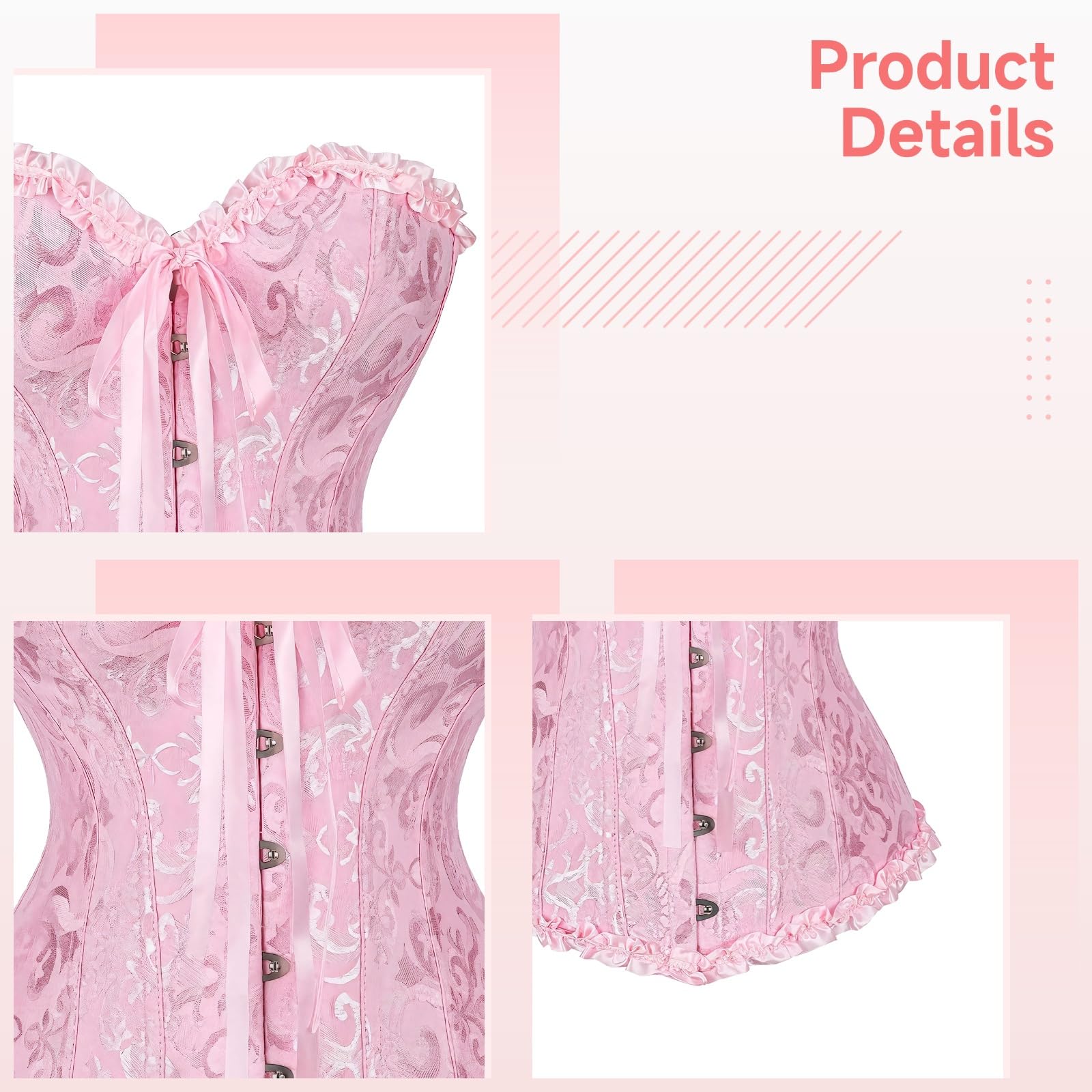 Corsetto delle donne eleganti con la disposizione del pizzo, progettazione anteriore della chiusura di Shapewear del bustier, Xxl,