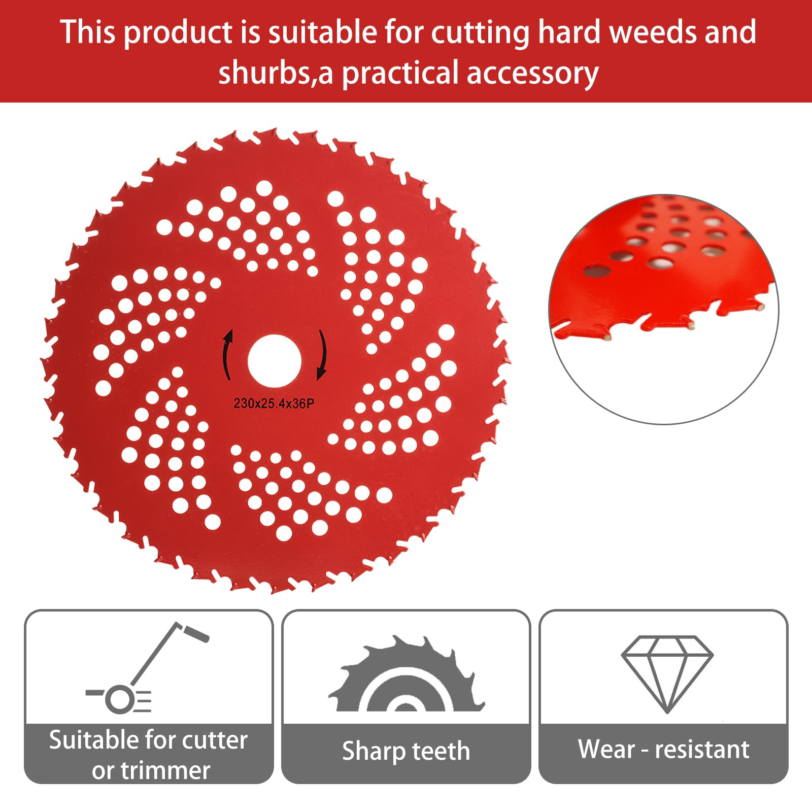 Paquete de 2 cuchillas de corte de cepillo con punta de carburo de 9 pulgadas x 36 dientes, cuchillas de herbicida con kit de adaptador universal para cortador de cepillo, recortadora, herbicida,