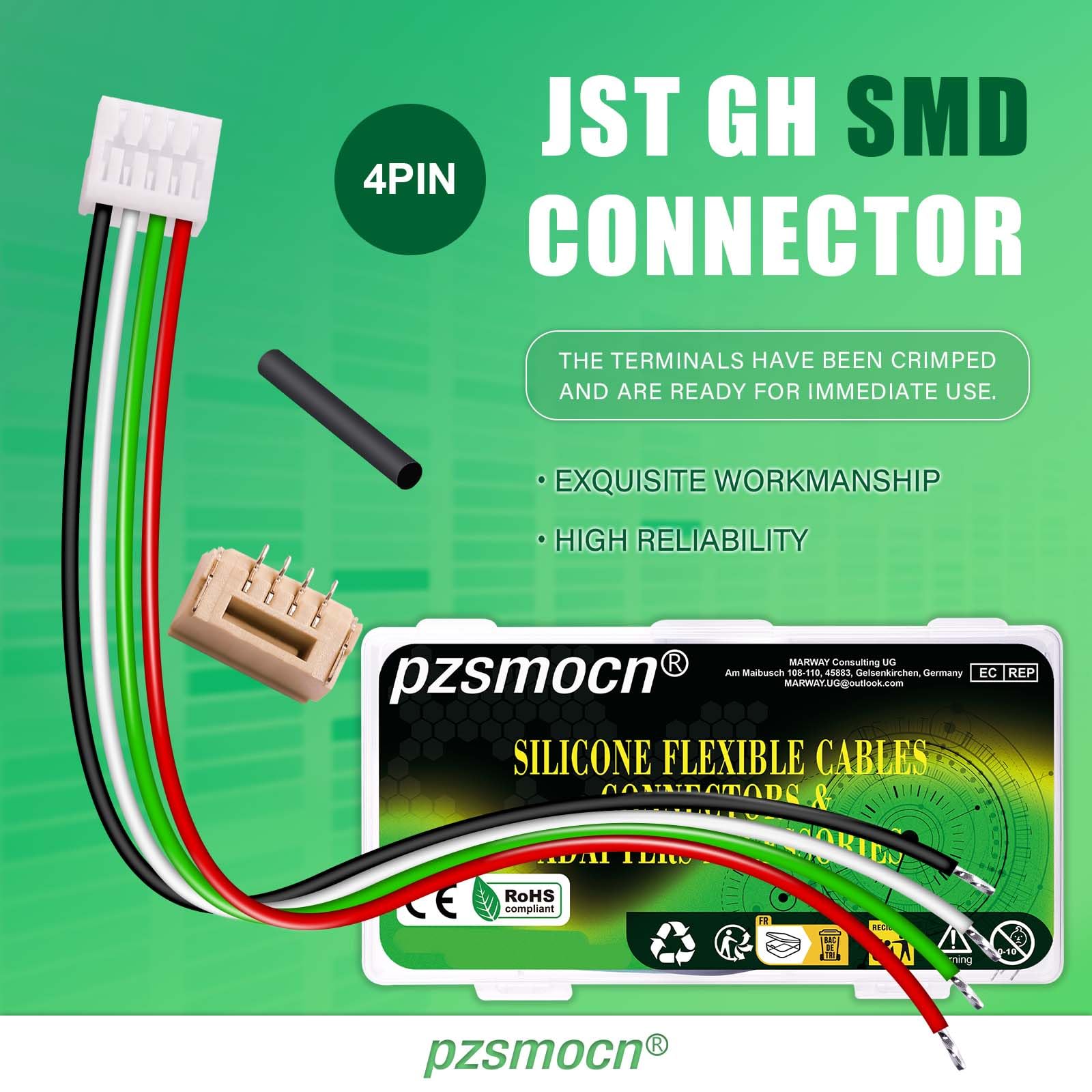 10 set/40 pezzi Mini Micro JST-GH-SMD-VHR 1,25 mm 4 pin 30 AWG Kit Cavo in Silicone, Connettore Femmina con Filo 20cm e Spina Maschio IC, per Strisce luminose a LED, Giocattoli RC, Batterie