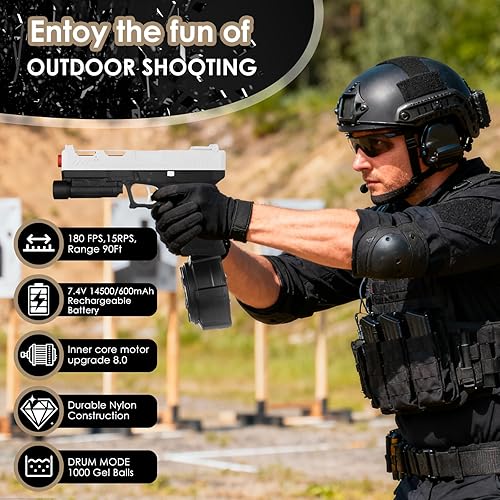 Miniatura 5 de Gel Blaster X8, lanzador automático completo para niños de 14 años en adelante y adultos con tambor, tolva larga, luz de seguridad y gafas para