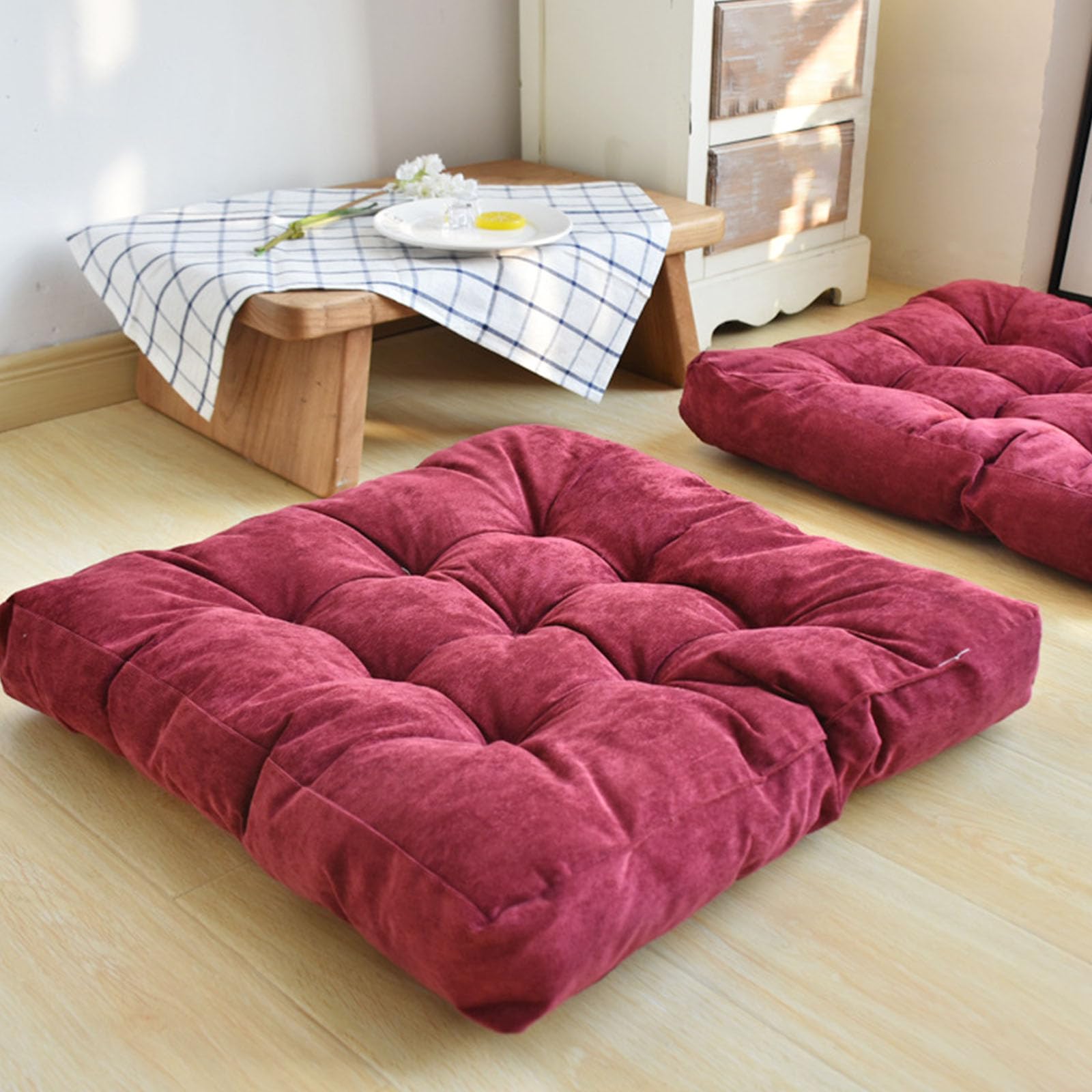 KNVSS Square Floor Cushions, Thicken Comfort Tufted Floor Pillow, Washable Yoga Floor Seating Cushion,55x55cm Solid Color Chair Cushion for Meditation, Yoga, Tatami, Living Room, 1pack