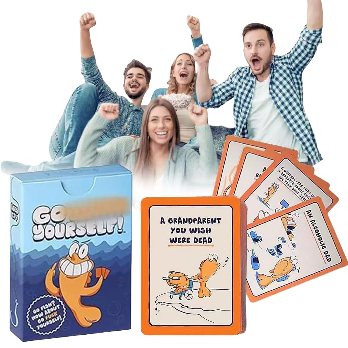 Fish Card Game for Adults, 2+ Players, Night Party Family Interactive Fun, Gag Gift for Friends, Couples & Coworkers