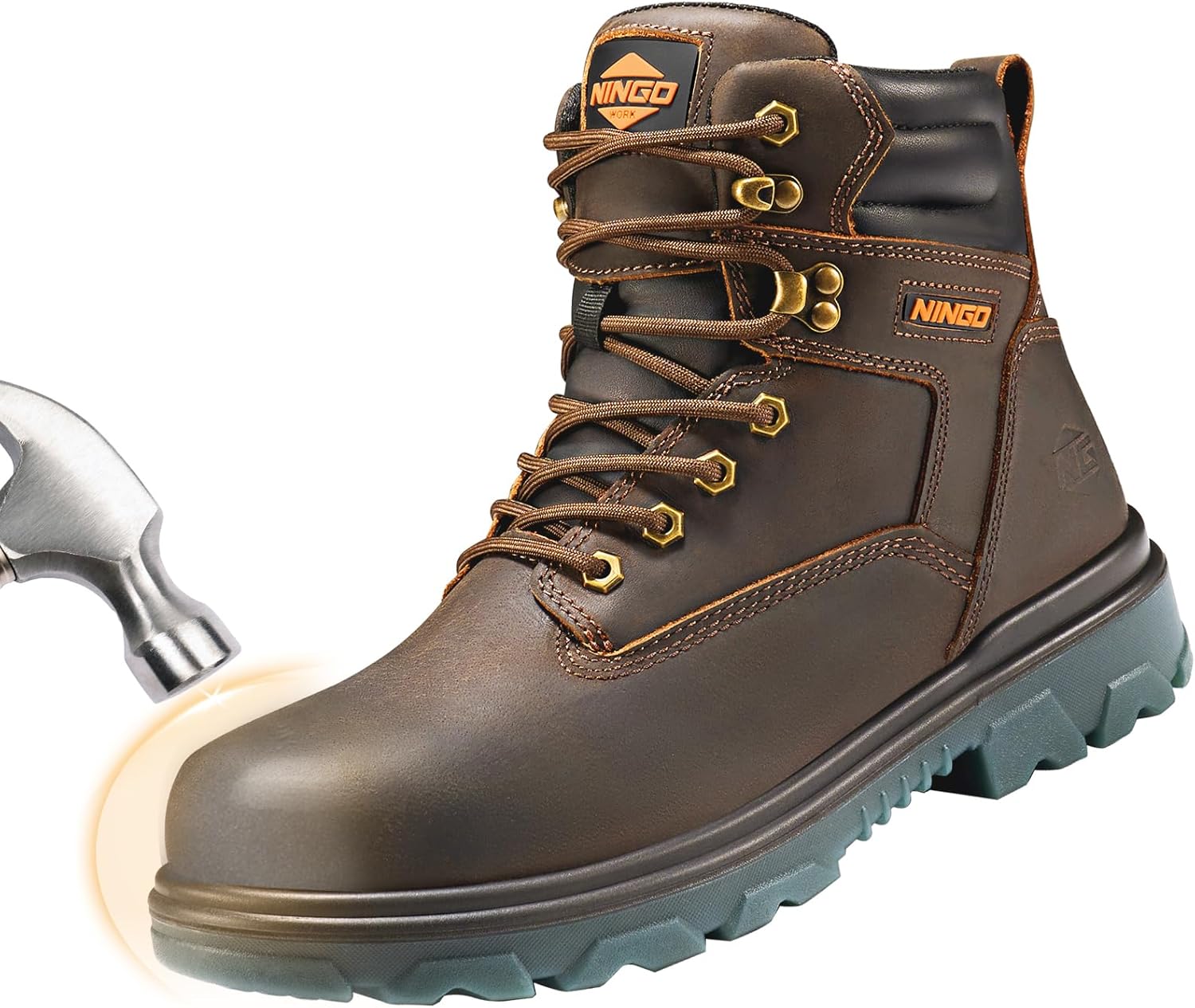 NINGO Work Boots for Men, Steel Toe Waterproof Boots with Puncture Proof, Oil & Slip Resistant, Comfortable Mens Construction Boot with EH Protection, Leather Shoes for Industrial