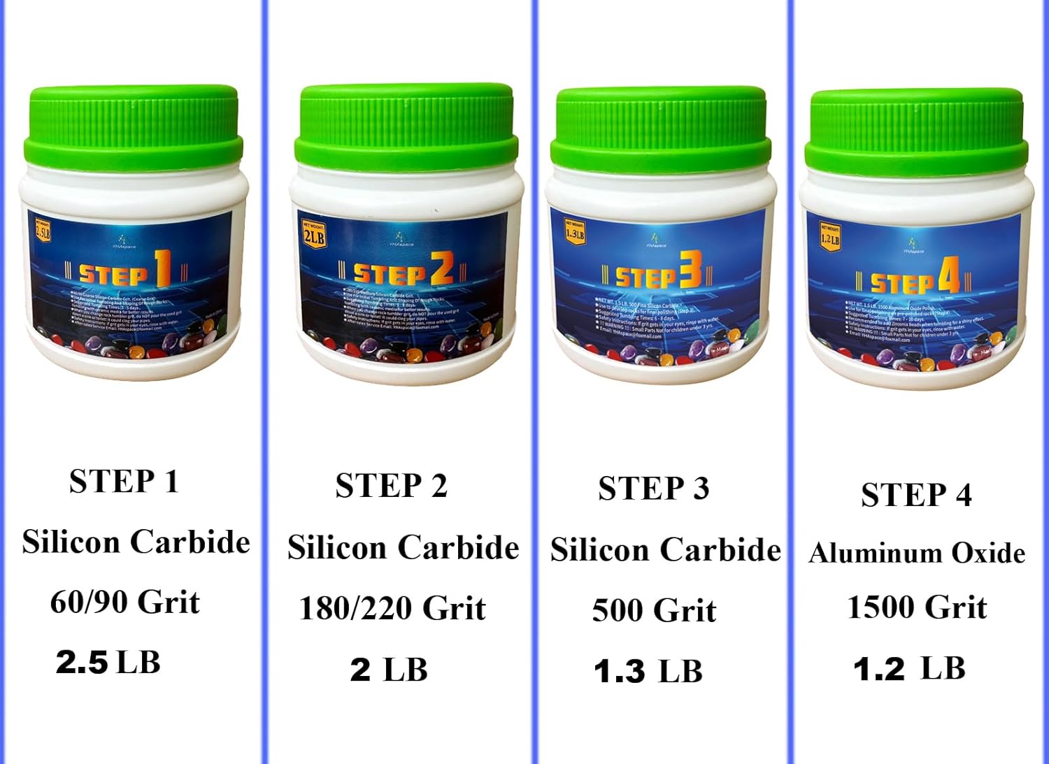 7 LBS Rock Tumbler Grit Set, 4 Step Tumbling Media Coarse/Medium/Pre-Polished/Final Polish, Silicone Carbide Polisher Grit for Any Rock Tumbler, Stone Polisher 7 lbs Grit Media