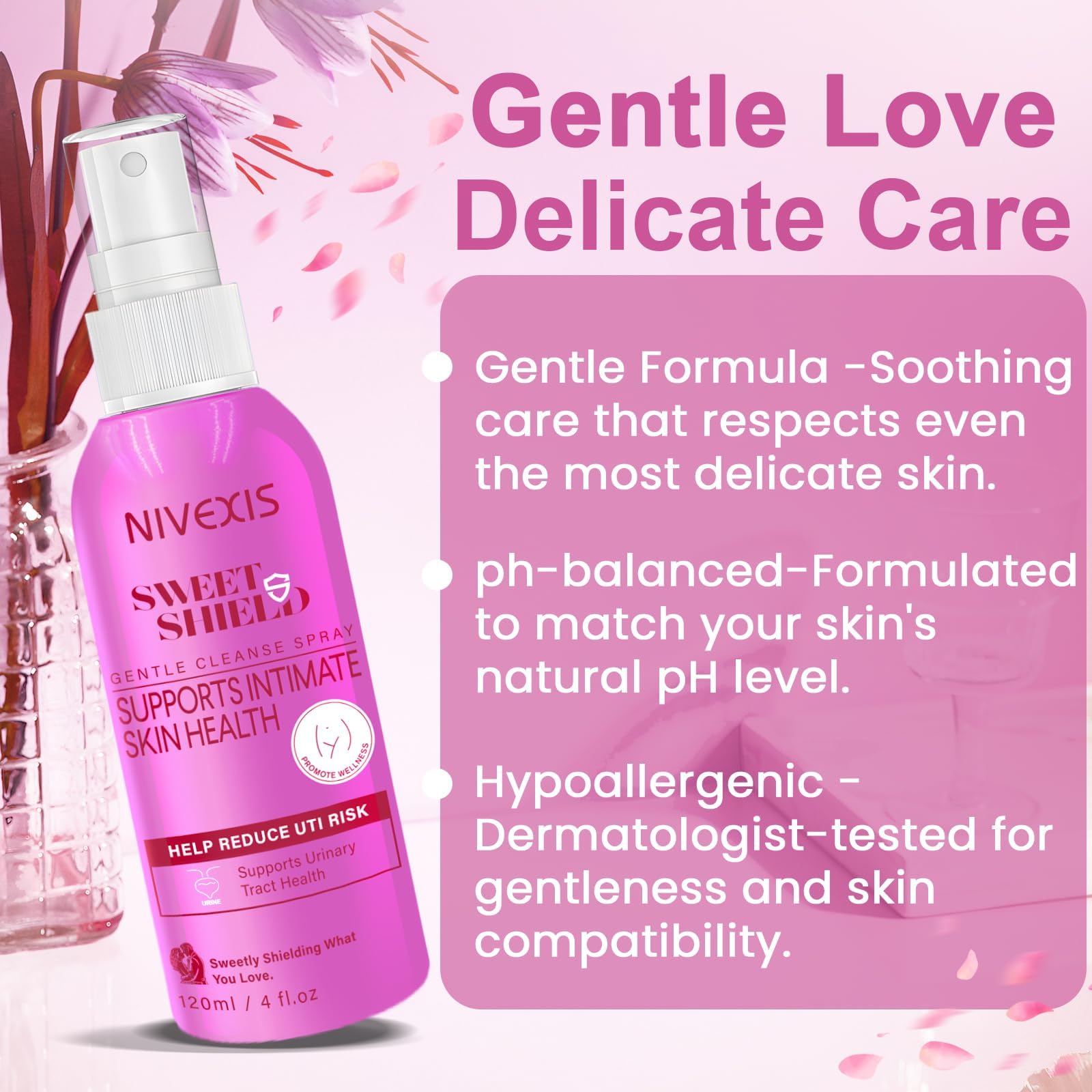 Feminine Intimate Skin Spray, Vaginal Odor Control & Itch Relief, pH Balanced Hygiene Cleanser, Soothes Irritated for Vaginal, Hypoallergenic, Fragrance-Free Hypochlorous Acid Formula, 4 fl oz