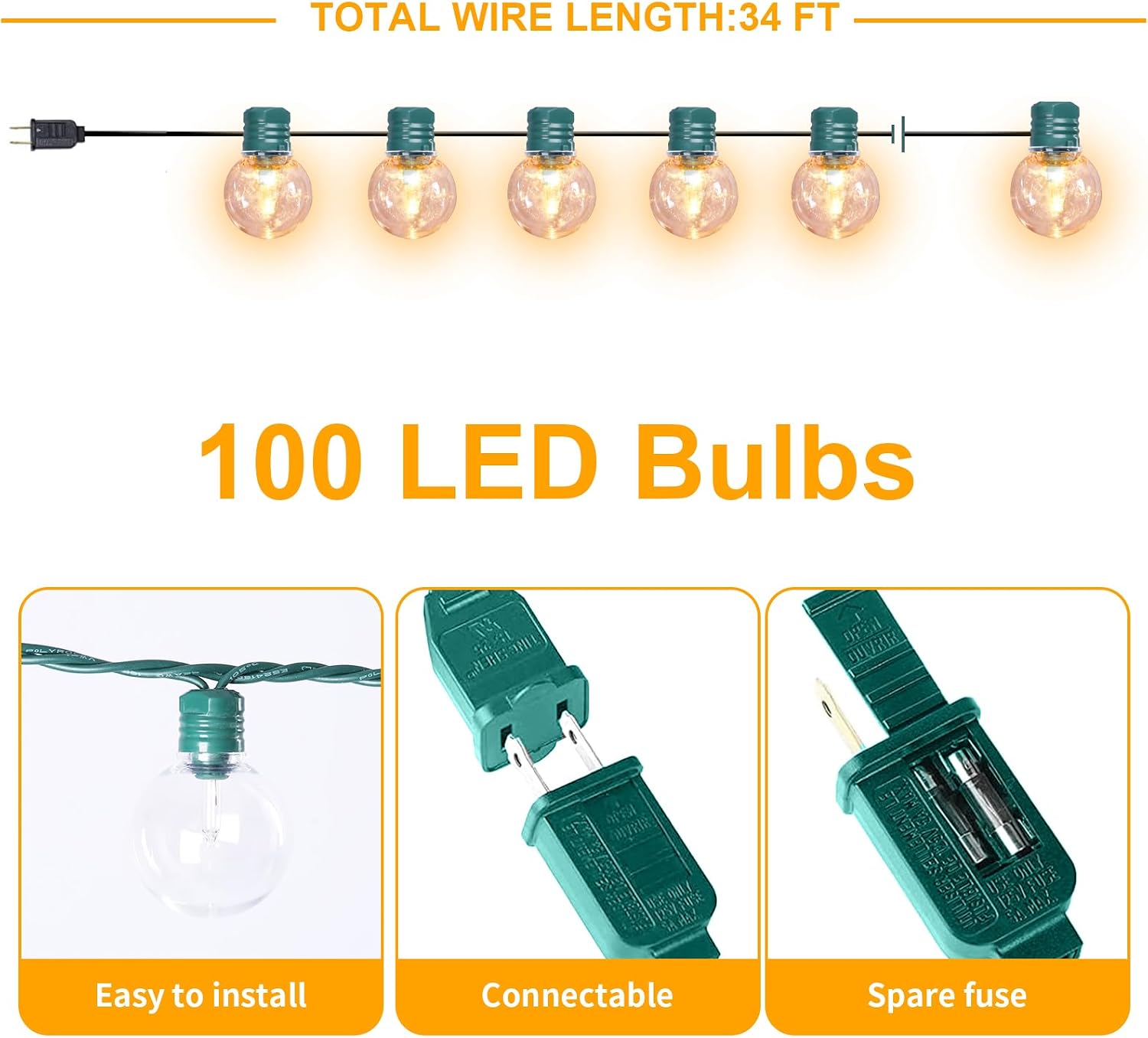 Afirst LED Outdoor String Lights Waterproof with 100 Bulbs, St. Patrick's Day 34ft Patio Lights for Garden Backyard Porch Holiday (Green)
