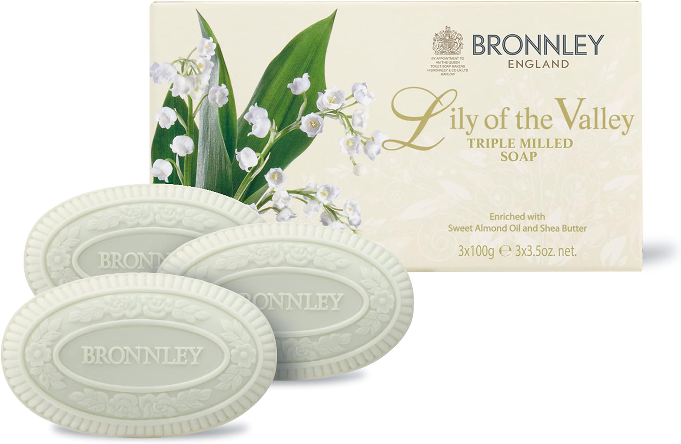 England Lily of the Valley Bar Soaps, Three Triple Milled, Vegan Soap Bars, Gift Soaps Boxed in Plastic-Free Recyclable Packaging, Three, 3.5oz Bar Soaps