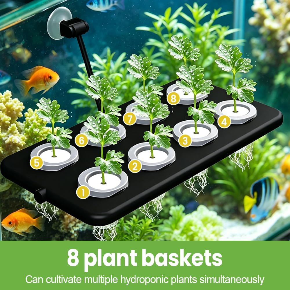 Aquarium Hydroponic Planting Basket, Suction Cup Wall Mount & Floating, 8 Slot Propagator for Live Plants, Clear Fish Tank Grow Box