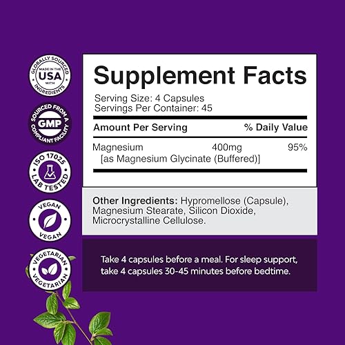 Miniatura 2 de Paquete de suplemento de glicinato de magnesio puro de 400 mg por porción para apoyar el sueño y la relajación y pastillas de biotina pura de 10000