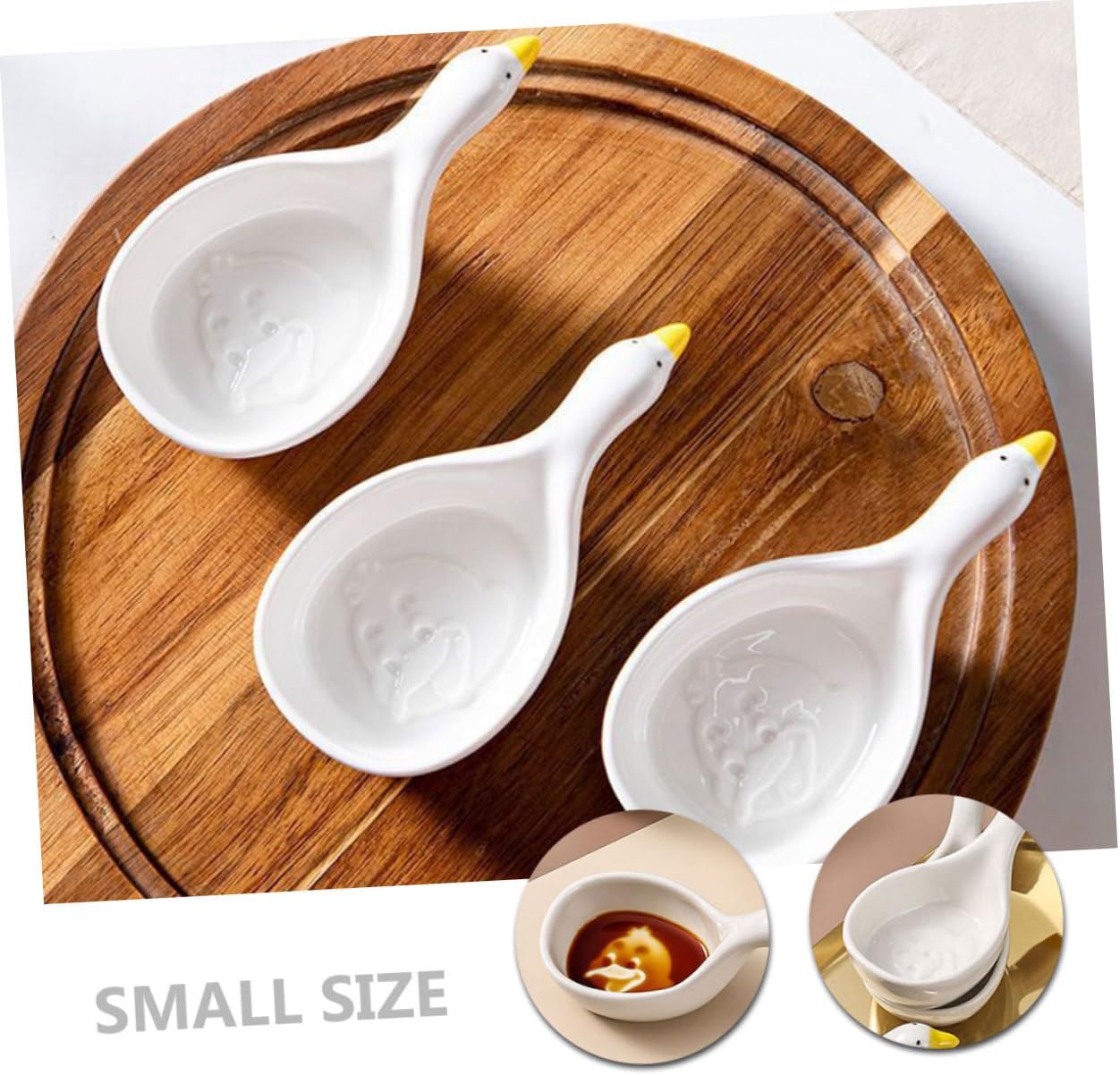 VICASKY 2pcs Cartoon Ceramic Seasoning Plates Small Dip Bowls Porcelain Sauce Dipping Bowls for Appetizers Side Dish Serving and Condiment Use