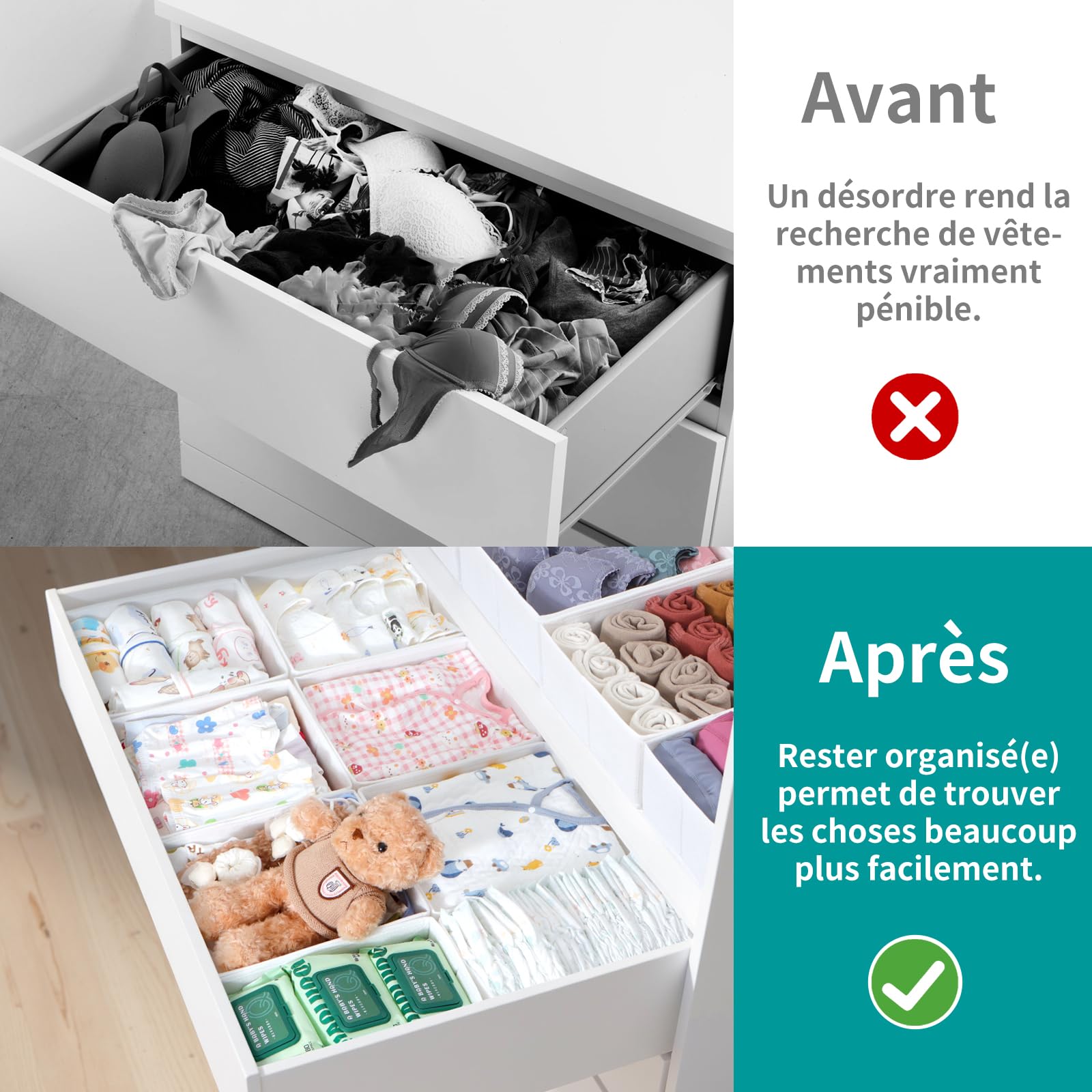 Juego de 16 cajones organizadores compatibles con armario PAX 100 x 58 cm, cajas de tela plegables con base estable para ropa, color blanco