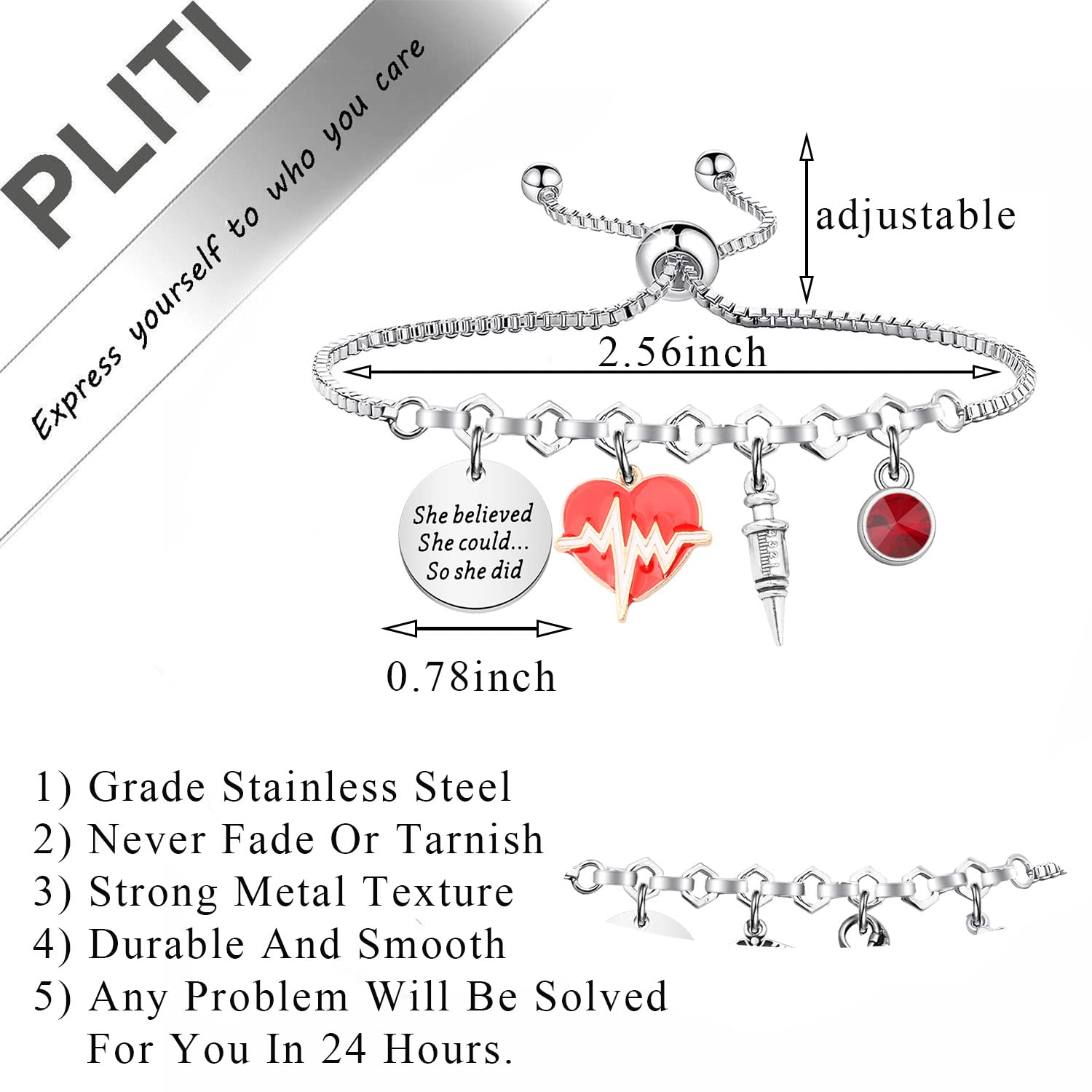 PLITI Phlebotomist Bracelet - Phlebotomy Technician Graduation Gift: 'She Believed She Could So She Did'